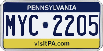 PA license plate MYC2205