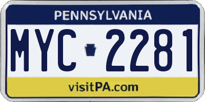 PA license plate MYC2281
