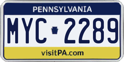 PA license plate MYC2289