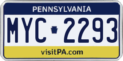 PA license plate MYC2293