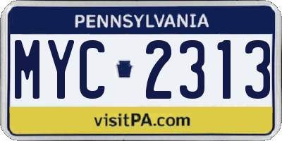 PA license plate MYC2313