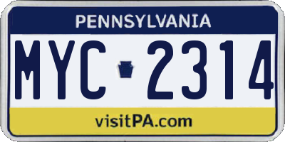 PA license plate MYC2314