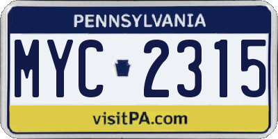 PA license plate MYC2315