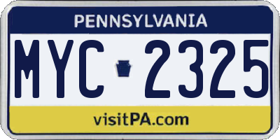 PA license plate MYC2325