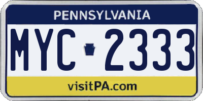 PA license plate MYC2333
