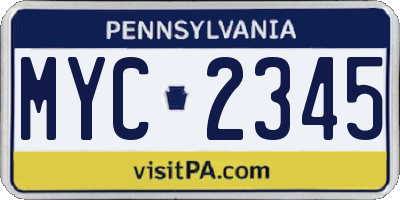 PA license plate MYC2345
