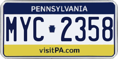 PA license plate MYC2358