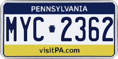 PA license plate MYC2362