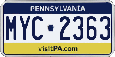 PA license plate MYC2363