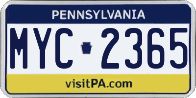 PA license plate MYC2365