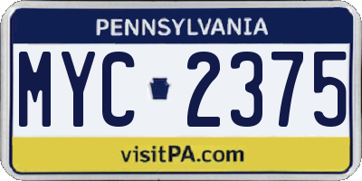 PA license plate MYC2375