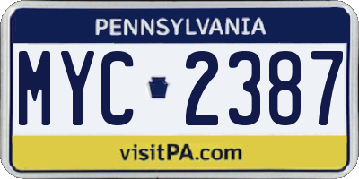 PA license plate MYC2387