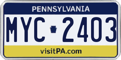 PA license plate MYC2403