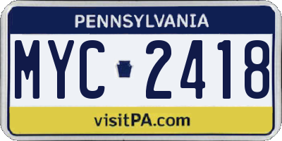 PA license plate MYC2418