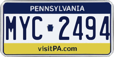 PA license plate MYC2494