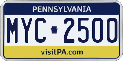 PA license plate MYC2500
