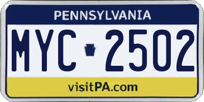 PA license plate MYC2502