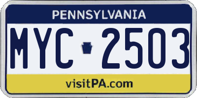 PA license plate MYC2503