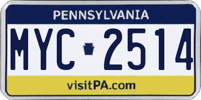 PA license plate MYC2514