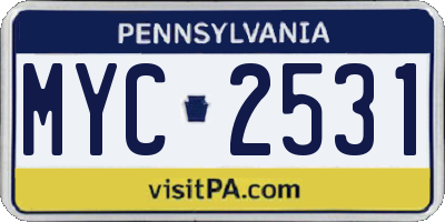 PA license plate MYC2531