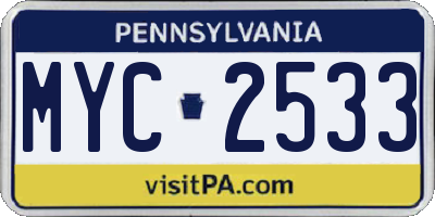 PA license plate MYC2533