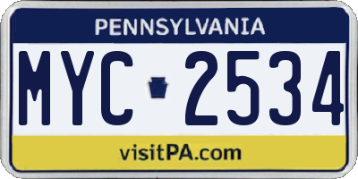 PA license plate MYC2534
