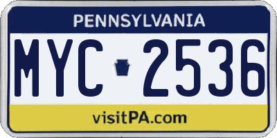 PA license plate MYC2536