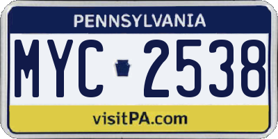 PA license plate MYC2538