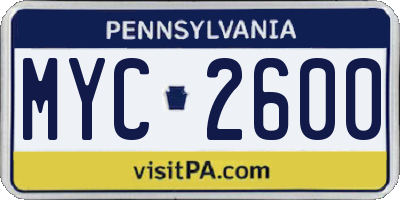 PA license plate MYC2600