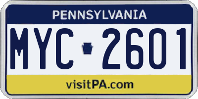 PA license plate MYC2601