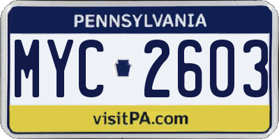 PA license plate MYC2603