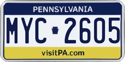 PA license plate MYC2605