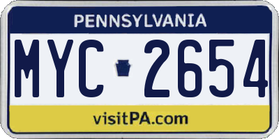 PA license plate MYC2654