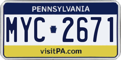 PA license plate MYC2671