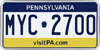 PA license plate MYC2700
