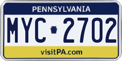 PA license plate MYC2702