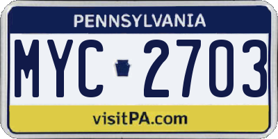 PA license plate MYC2703