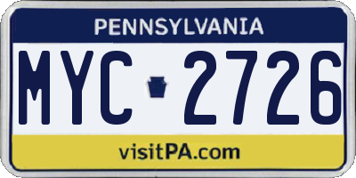 PA license plate MYC2726