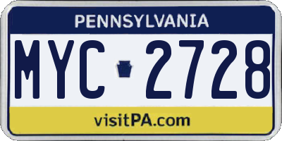 PA license plate MYC2728