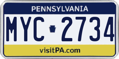 PA license plate MYC2734