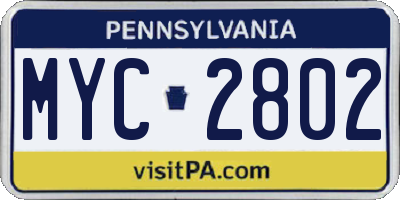 PA license plate MYC2802