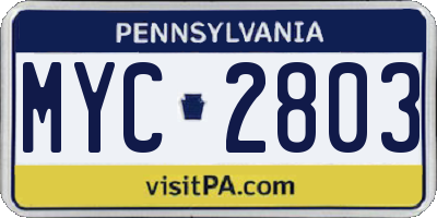 PA license plate MYC2803