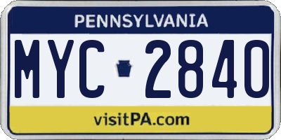 PA license plate MYC2840