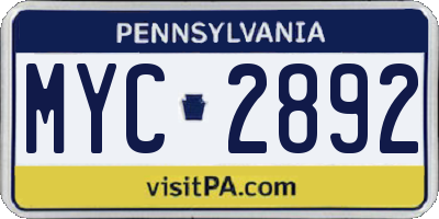 PA license plate MYC2892