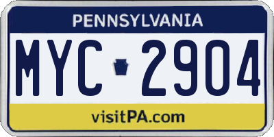PA license plate MYC2904