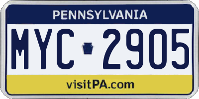 PA license plate MYC2905