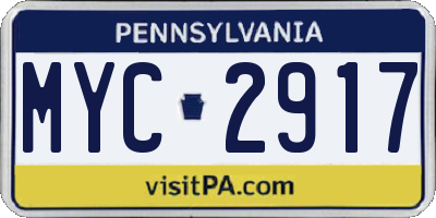 PA license plate MYC2917