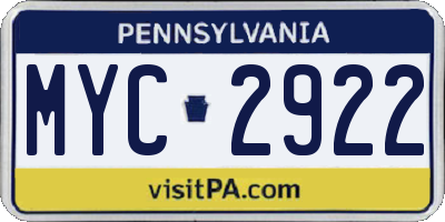 PA license plate MYC2922