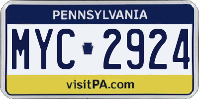 PA license plate MYC2924