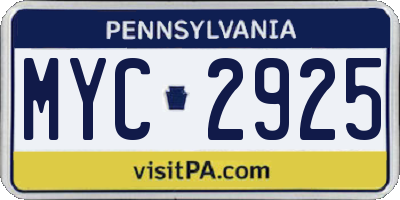 PA license plate MYC2925